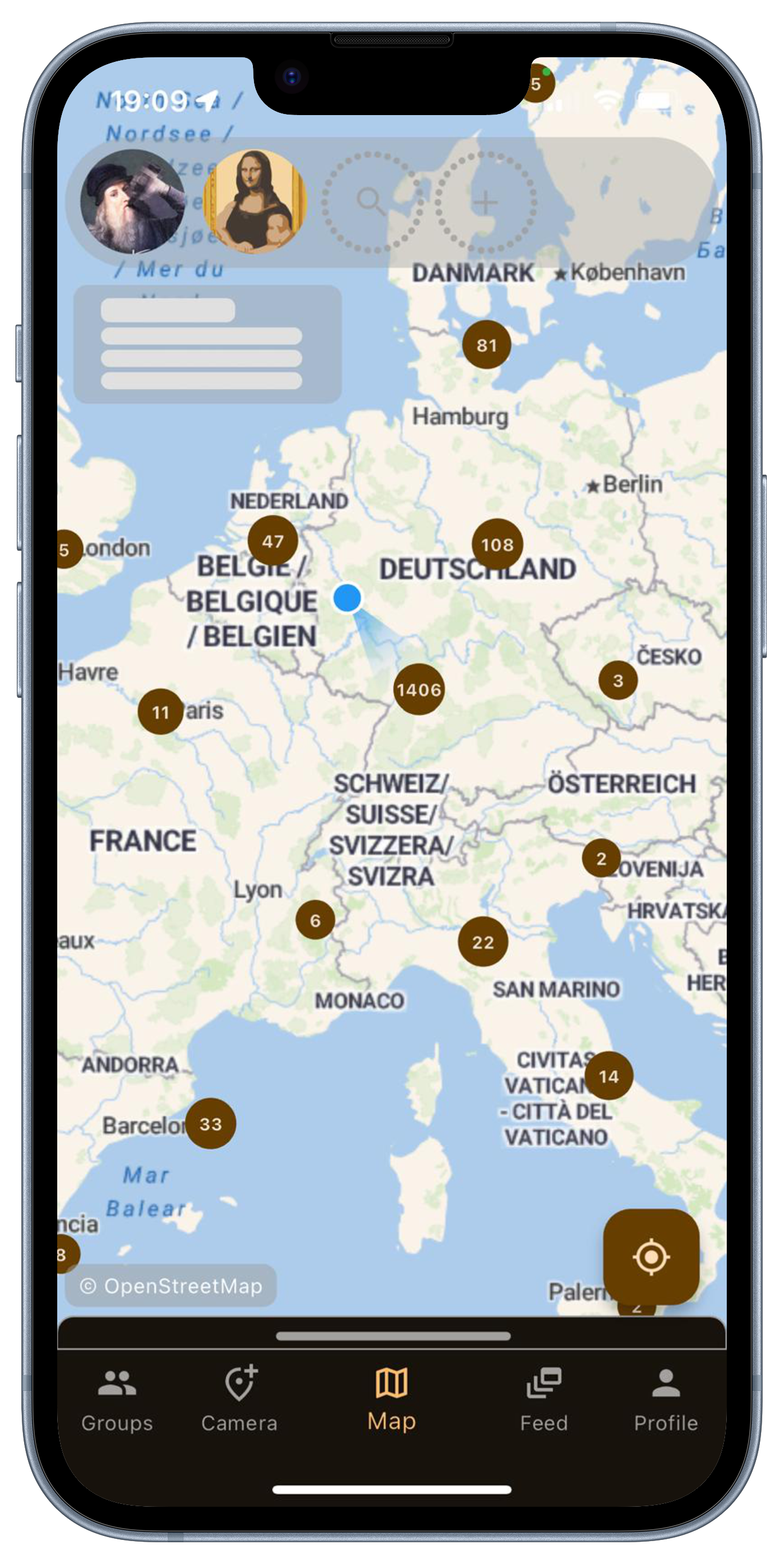 Stick-It Map showing stickers across Europe