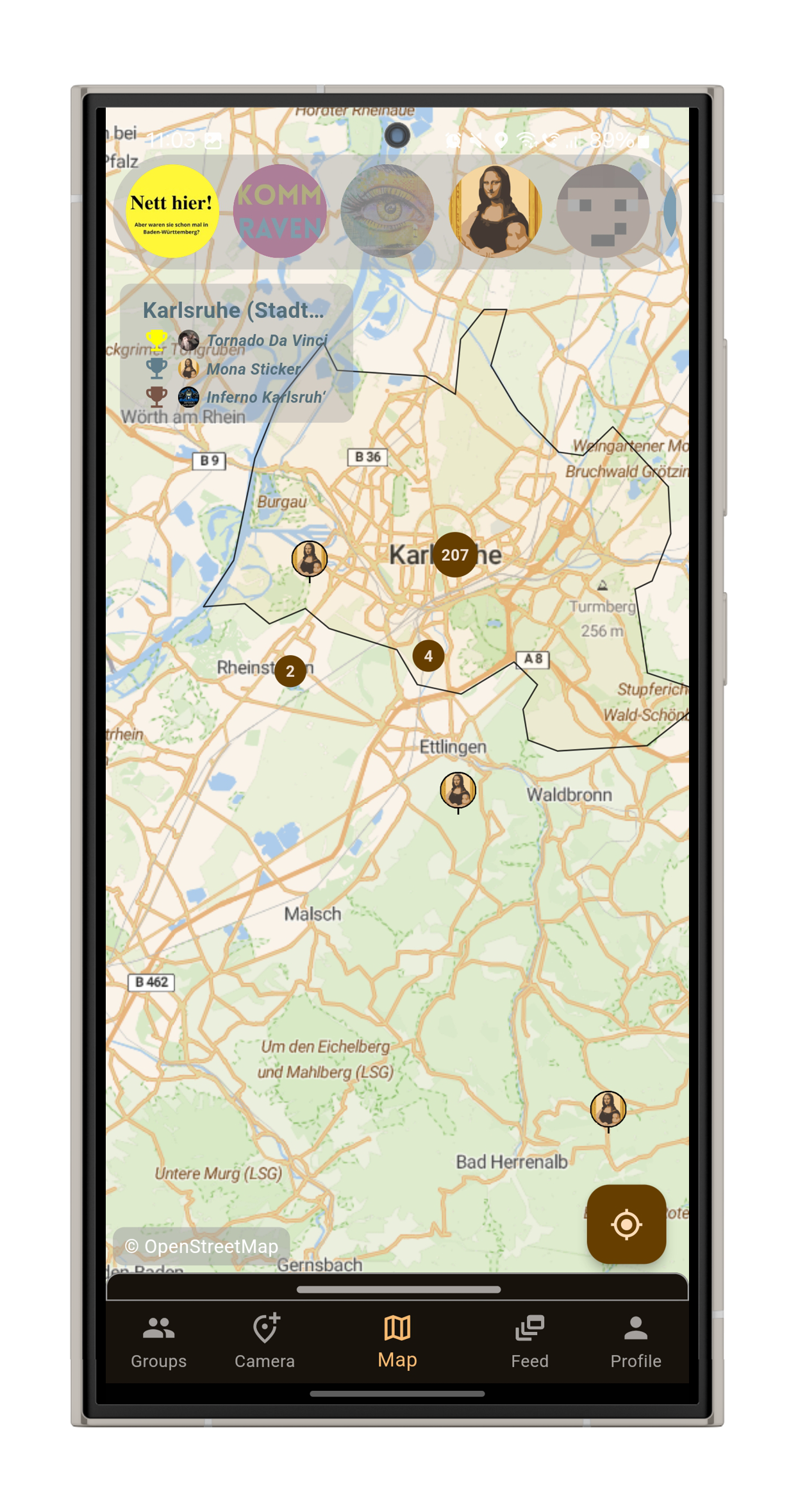 Stick-It Map showing a local sticker leaderboard